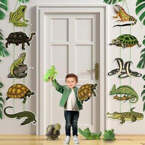Reptile Birthday Party Decorations 10 PCS Reptile Swamp Door Banner Jungle Animals Lizard Snake Turtle Alligator Door Sign Camping Wilderness Reptile Theme Birthday Baby Shower Party Supplies
