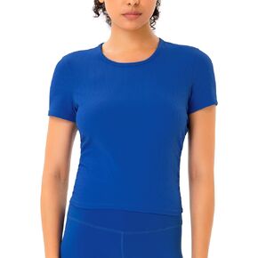 YUNOGA Women's Short Sleeve Workout T-Shirts Slim Fit Crop Tops Ribbed Casual Athletic Yoga Tee Shirts