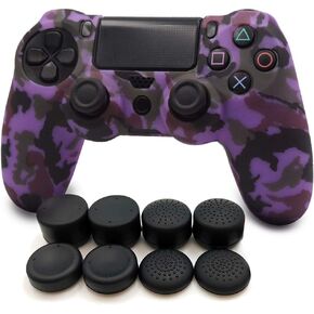 مجموعة غطاء سيليكون ناعم مضاد للانزلاق لوحدة تحكم PlaySation 4 (الاسم المستعار Wireless DualShock 4) والتي تحتوي على قطعة واحدة من جلد وحدة التحكم المموهة الأرجوانية + 8 قطع من أغطية قبضة الإبهام in Kuwait