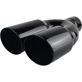 NETAMI 3" Inlet to 4" Outlet Dual Exhaust Tips Super Gloss Black Powder Coated Stainless Steel Double Wall Angle Cut Side Exit 3" x 4" x 12"