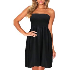 Tube Top Dress Boho Floral Beach Smocked Sundress Strapless Dress for Women Summer