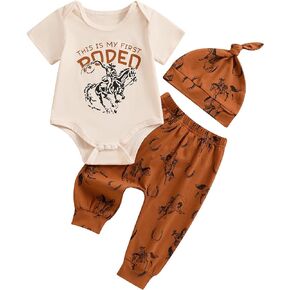 Newborn Baby Boy Western Outfit This Is My First Rodeo Short Sleeve Romper Ride Horse Pants Hat Set Cowboy Clothes