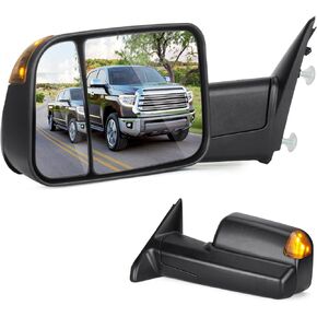 AEagle Towing Mirrors for Dodge Ram 1500 2009-2016, 2500 3500 2010-16 Power Heated with Turn Signal Puddle Light Manual Folding (1 Pair) (AETWM016)