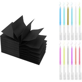 pop up Black Sticky Notes（8 Pack） 3 x 3 Inches and Gel Pens for Black Paper（12 pens） Gel Pens and Black Sticky Notes Applicable to Families, Schools and Offices