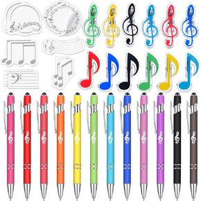 36 Pcs Music Teacher Appreciation Gift Music Themed Adhesive Notes Note Pads Pens Capacitive Stylus Pens Music Paper Clip Holder Graduation Music Gift for Rewards Marching Band School Supplies