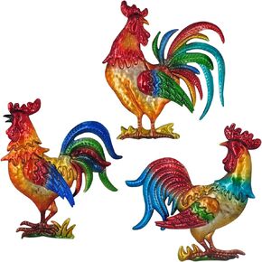 Tuokiuhn Rooster Metal Wall Art Decor Rooster Kitchen Decor Chicken Decor Living Room Bedroom Farmhouse Cabin Country Hanging Decorations Outdoor Garden Fence Art.