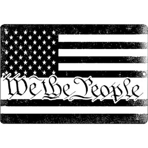 Rogue River Tactical US Constitution We The People Tattered Flag Metal Tin Sign Wall Décor Man Cave Bar USA United States Flag