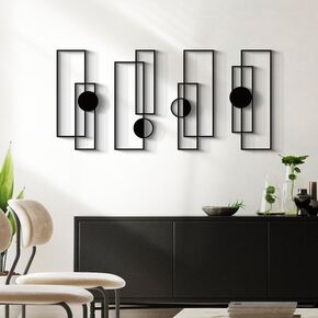 Glamativity Large 4 Pcs Black Abstract Metal Wall Art, 22.5 x 7.5'' Vertical Minimalist Décor Single Line Art Wall Décor, 3D Textured Sculptures, Modern Geometric Decor Hanging for Living Room Bedroom Bathroom Study