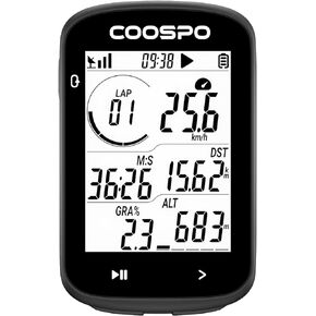COOSPO CS300 GPS Bike Computer, 2.6 inches Huge Screen Wireless Cycling Computer, Bluetooth ANT+ Sensor Support Bicycle Speedometer with Automatic Backlight, IPX7 Waterproof, 40 Hr Battery Life, Black