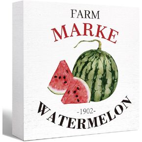 Funny Hello Summer Wood Box Sign Hello Summer Watermelon Wooden Block Sign Desk Décor for Home Bedroom Office Desk Cubicle Table Shelf Tabletop Décor,Farmhouse Summer Sign Decor