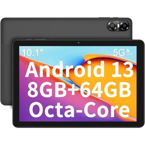 Android Tablet,10 inch Android 13 Tablets Octa-Core Processor with 8 GB RAM 64 GB 1TB Expand,1280x800 IPS HD Touchscreen,5G WiFi,6000mAh Battery, Bluetooth, Dual Camera with Tablet Case