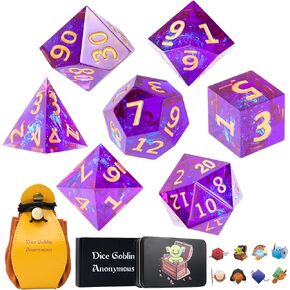 DND Dice Set 7pcs Sharp Edge Resin Polyhedral Dice for Dungeons and Dragons Bundled with Dice Pouch/Dice Tray, and Stickers (Primal Ember)