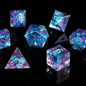 Fugacity DND Dice Set,Handmade Sharp Edge 7 Piece Resin Dice-Dungeons and Dragons Polyhedral Dice Set, D&D Dice Set with Gift Dice Case for RPG MTG Table Games (Lightning Purple)