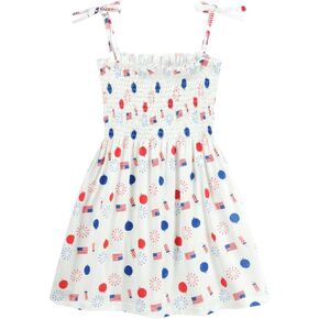 فستان متوهج للفتيات ذو العلم الأمريكي، تنورة سهلة الارتداء، بدون أكمام، كاجوال، مناسب للأعمار من 1 إلى 7 سنوات in Kuwait