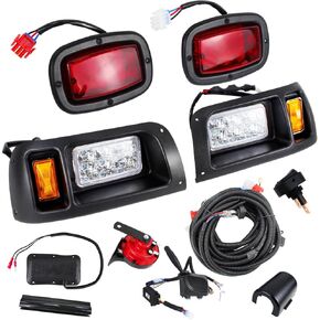 12 Volt LED Headlights Tail Lights Kit with Turn Signals Hazard Light Switch Wire Harness Horn Brake Pad and Installation Instruction Compatible with Club Car DS 1993-UP Gas and Electric Golf Cart