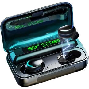 Acuvar Fully Wireless Bluetooth 5.0 Rechargeable IPX7 Waterproof Earbud Headphones with Microphone 100+ Hrs Playtime Case, Powerful Surround Stereo Bass and Passive Noise Cancelling (Black)