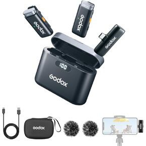 GODOX WES1 Kit2 Wireless Lavalier Microphone Compatible with iPhone/Lighting, Dual Channel 2.4G Wireless Mic, 8H Battery Life, 200m(656ft.) Range, Noise Cancelling with Charging Case for Vlogging