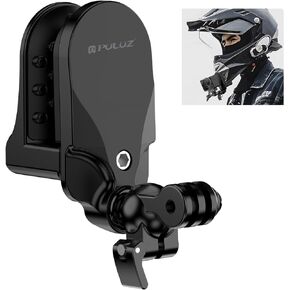 PULUZ Action Camera Accessories Motorcycle Helmet Chin Clamp Mount for Insta360 X3 X2 ONE RS/GoPro HERO12 Black /11 Black/DJI Osmo Action/Xiaoyi/SJCAM,360 Degree Rotating Bracket Ball Head
