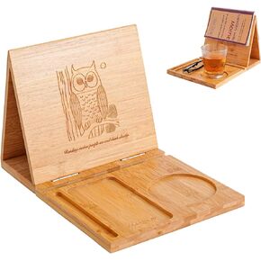 Foldable Wooden Book Stand Holder for page rest,Book Nook Reading Valet for Nightstand, Triangle Book Holder Book Rest with Glasses Pen Cup Holder - Perfect Gift for Book Lovers