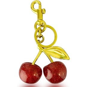 PERDANA Cherry Bag Charm - Cherry Keychain Glitter Resin Charms with Key Ring and Clip - Purse Keychain Charm for Her