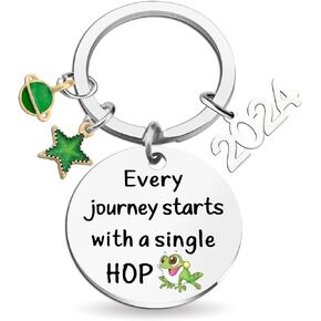Frog Gifts Inspirational Gift for Women Frogs themed Lover Stuff Ornament for Kids Graduation Keychain 2024 for Girls Boys Every Journey Starts With A Single Hop Cute Key Chains