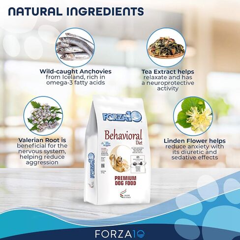 Forza10 Behavioral Calming Dry Dog Food - Contains Valerian Root to Calm Dogs, Helps with Dog Anxiety, Stress Relief, Barking, Thunderstorms, 6 Pound Bag, for Adult Dogs, Wild Caught Anchovy Flavor in Saudi Arabia
