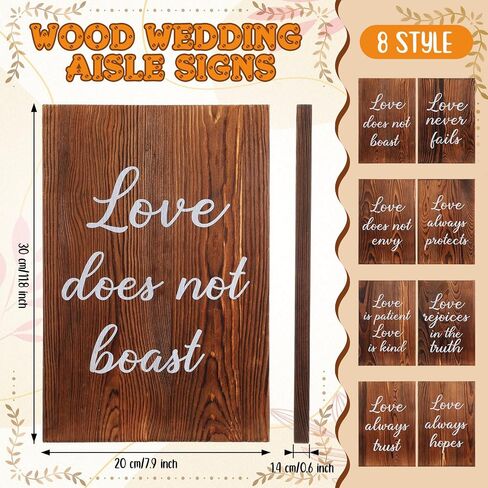 8 Pcs Wedding Aisle Signs 11.8 x 7.9 Inch 1 Corinthians 13 Wooden Wedding Signs Love is Patient Kind Rustic Wood Wedding Signage Bible Verses Wall Decor Gift for Wedding (White Backing) in Kuwait