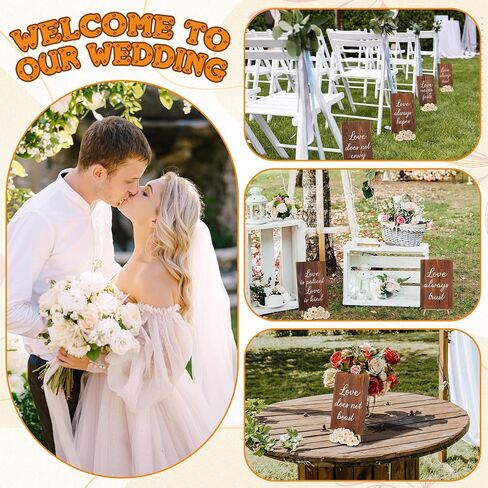 8 Pcs Wedding Aisle Signs 11.8 x 7.9 Inch 1 Corinthians 13 Wooden Wedding Signs Love is Patient Kind Rustic Wood Wedding Signage Bible Verses Wall Decor Gift for Wedding (White Backing) in Kuwait