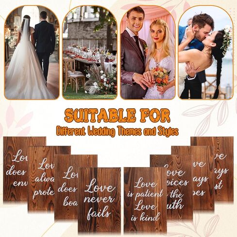 8 Pcs Wedding Aisle Signs 11.8 x 7.9 Inch 1 Corinthians 13 Wooden Wedding Signs Love is Patient Kind Rustic Wood Wedding Signage Bible Verses Wall Decor Gift for Wedding (White Backing) in Kuwait