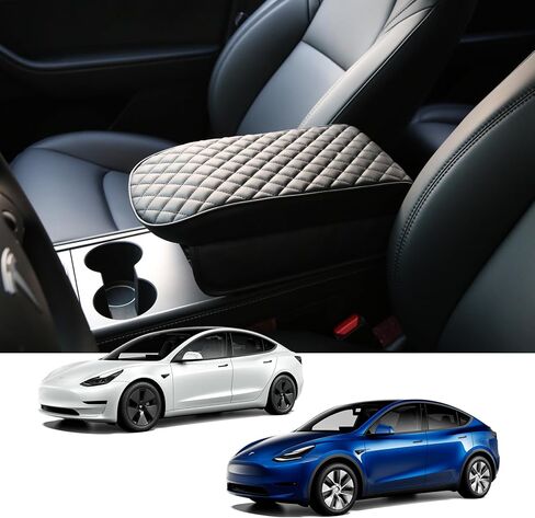for Tesla Armrest Cover for Model 3 Armrest Cover for Model Y Arm Rest Cover Car Armrest Box Cover PU Center Console Cover for Tesla Accessories (PU+Memory Foam, Black) in Saudi Arabia