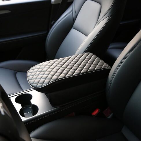 for Tesla Armrest Cover for Model 3 Armrest Cover for Model Y Arm Rest Cover Car Armrest Box Cover PU Center Console Cover for Tesla Accessories (PU+Memory Foam, Black) in Saudi Arabia