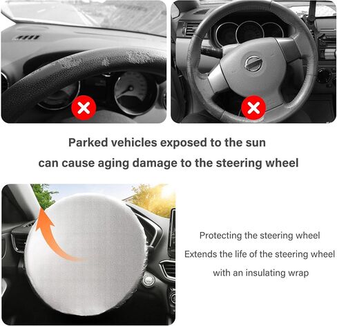 غطاء عجلة القيادة مقاس 18 بوصة ظل للشمس، درع عجلة القيادة من طبقة الألومنيوم للحماية من الشمس، غطاء عجلة سيارة عاكس عالمي وإكسسوارات داخلية للسيارة لشاحنة السيارة الدفع الرباعي in Kuwait