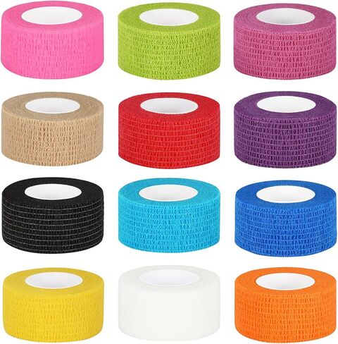 12 Pack Self Adhesive Bandage Wrap 1 Inch Cohesive Bandage Self Adherent Vet Wrap for Dog Pets Elastic Bandage Finger Tape Self Stick Wrap for First Aid Sports Injury Athletic Tape (Mixed Colors) in Saudi Arabia