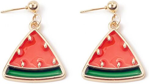 Watermelon Lemon Fruit Earrings for Women Teen Girls Gold Plated Funny Enamel Red Summer Tropical Fruits Food Triangle Geometric Dangle Drop Earrings for Birthday Party Holiday Fashion Jewelry Gifts in Saudi Arabia