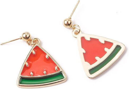Watermelon Lemon Fruit Earrings for Women Teen Girls Gold Plated Funny Enamel Red Summer Tropical Fruits Food Triangle Geometric Dangle Drop Earrings for Birthday Party Holiday Fashion Jewelry Gifts in Saudi Arabia