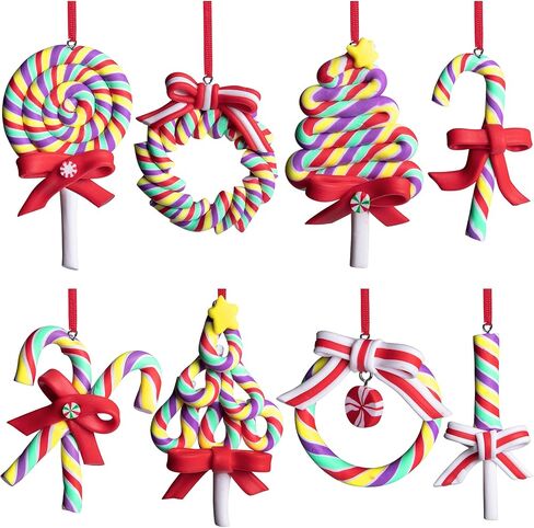codree 8 PCS Christmas Lollipop Ornaments- Rainbow Lollipop Hanging Ornaments- Christmas Candies Polymer Clay Ornament for Xmas Tree Party Decoration in Saudi Arabia
