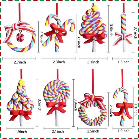 codree 8 PCS Christmas Lollipop Ornaments- Rainbow Lollipop Hanging Ornaments- Christmas Candies Polymer Clay Ornament for Xmas Tree Party Decoration in Saudi Arabia