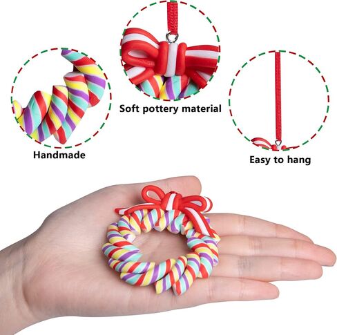 codree 8 PCS Christmas Lollipop Ornaments- Rainbow Lollipop Hanging Ornaments- Christmas Candies Polymer Clay Ornament for Xmas Tree Party Decoration in Saudi Arabia