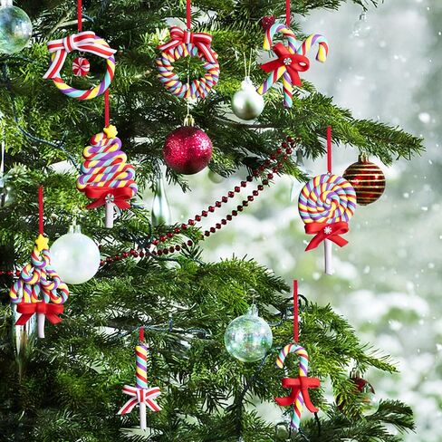 codree 8 PCS Christmas Lollipop Ornaments- Rainbow Lollipop Hanging Ornaments- Christmas Candies Polymer Clay Ornament for Xmas Tree Party Decoration in Saudi Arabia