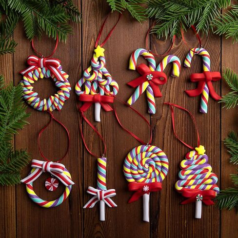 codree 8 PCS Christmas Lollipop Ornaments- Rainbow Lollipop Hanging Ornaments- Christmas Candies Polymer Clay Ornament for Xmas Tree Party Decoration in Saudi Arabia