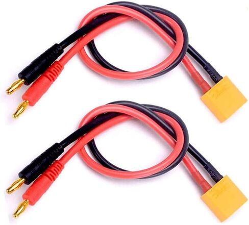 2pcs XT60 Male Connector to 4MM Bullet Connector Banana Plug RC Battery Charging Cable Adapter with 11.8inch 14AWG Silicone Wire for RC Helicopter Quadcopter Lipo Battery DJI Phantom in Saudi Arabia
