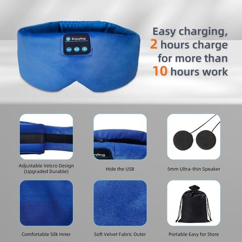 Sleep Eye Mask with Bluetooth Headphones, Wireless Sleep Mask Blackout Bluetooth Eye Mask for Sleeping Traveling Meditation Mask with Microphone (Black) in Saudi Arabia