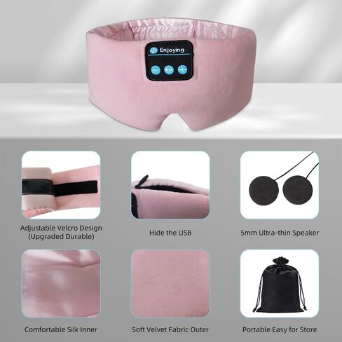 Sleep Eye Mask with Bluetooth Headphones, Wireless Sleep Mask Blackout Bluetooth Eye Mask for Sleeping Traveling Meditation Mask with Microphone (Black) in Saudi Arabia