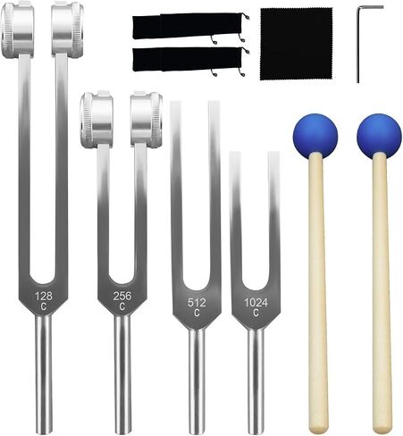 Aluminum Alloy Tuning Fork Set, 4 Tuning Forks & 2 Rubber Mallets & 4 Black Protective Bags, 128Hz 256Hz 512Hz 1024Hz Tuning Forks for Sound Yoga Meditation Relaxation in Saudi Arabia