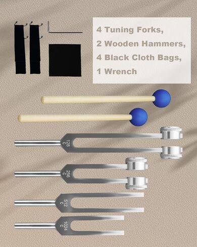 Aluminum Alloy Tuning Fork Set, 4 Tuning Forks & 2 Rubber Mallets & 4 Black Protective Bags, 128Hz 256Hz 512Hz 1024Hz Tuning Forks for Sound Yoga Meditation Relaxation in Saudi Arabia