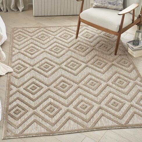 Nourison Versatile Indoor/Outdoor Silver Grey 5' x 7' Area-Rug, Easy-Cleaning, Non Shedding, Bed Room, Living Room, Dining Room, Deck, Backyard, Patio, High Traffic Area (5x7) in Saudi Arabia