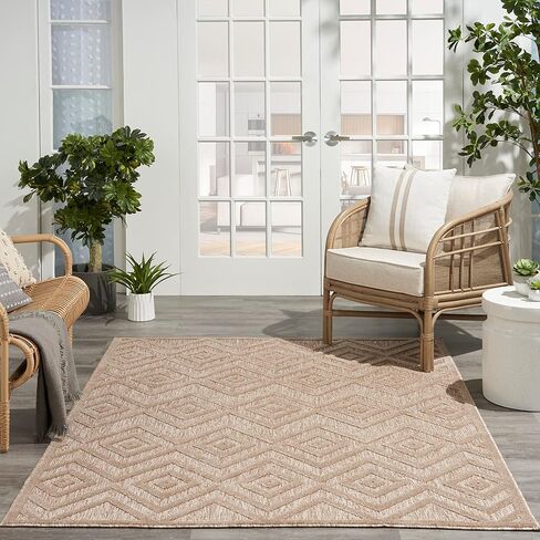 Nourison Versatile Indoor/Outdoor Silver Grey 5' x 7' Area-Rug, Easy-Cleaning, Non Shedding, Bed Room, Living Room, Dining Room, Deck, Backyard, Patio, High Traffic Area (5x7) in Saudi Arabia