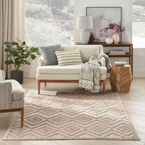 Nourison Versatile Indoor/Outdoor Silver Grey 5' x 7' Area-Rug, Easy-Cleaning, Non Shedding, Bed Room, Living Room, Dining Room, Deck, Backyard, Patio, High Traffic Area (5x7) in Saudi Arabia