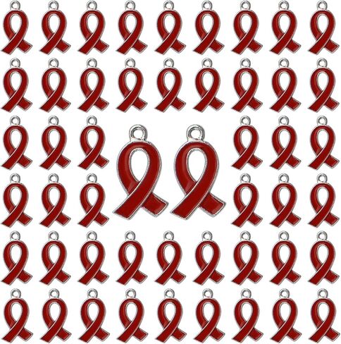 50 Pcs Ribbon Pendants, Cancer Awareness Hope Faith Ribbon Charms for Jewelry Making in Saudi Arabia