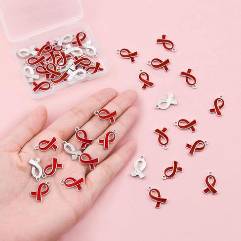 50 Pcs Ribbon Pendants, Cancer Awareness Hope Faith Ribbon Charms for Jewelry Making in Saudi Arabia